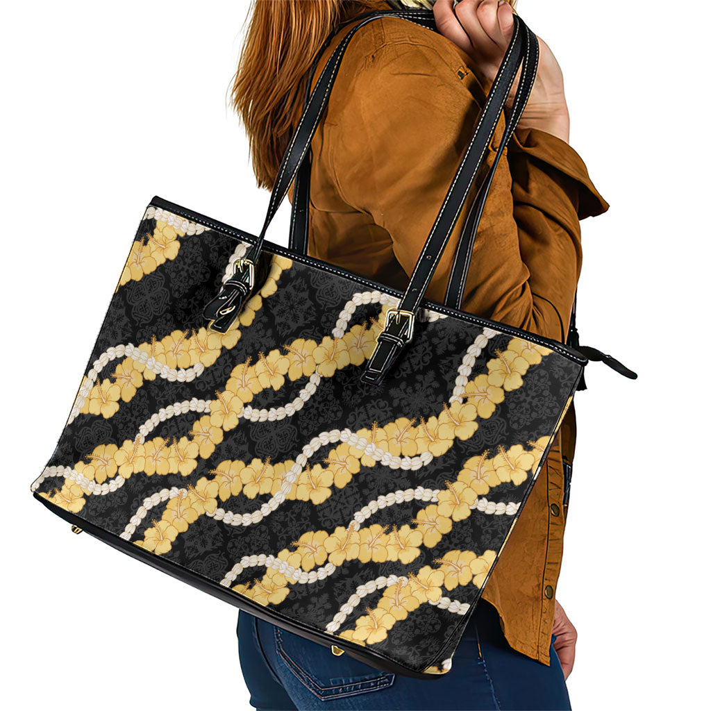 Aloha Melemele Hibiscus Pikake Lei Leather Tote Bag Hawaiian Quilt Pattern LT9 - Polynesian Pride