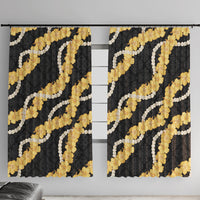 Aloha Melemele Hibiscus Pikake Lei Window Curtain Hawaiian Quilt Pattern LT9 With Hooks Black - Polynesian Pride