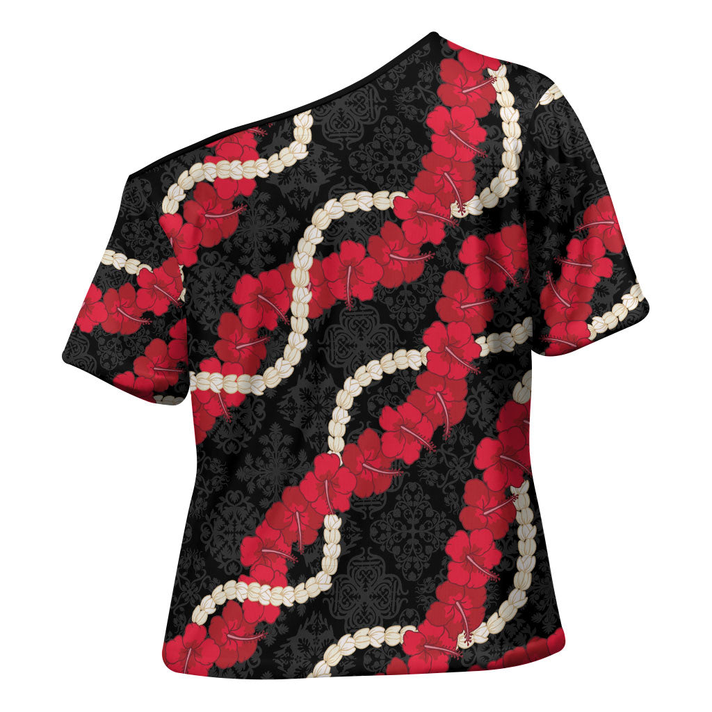 Aloha Ula'ula Hibiscus Pikake Lei Cross Shoulder Shirt Hawaiian Quilt Pattern LT9 - Polynesian Pride