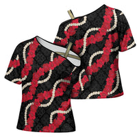 Aloha Ula'ula Hibiscus Pikake Lei Cross Shoulder Shirt Hawaiian Quilt Pattern LT9 - Polynesian Pride