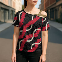 Aloha Ula'ula Hibiscus Pikake Lei Cross Shoulder Shirt Hawaiian Quilt Pattern LT9 - Polynesian Pride