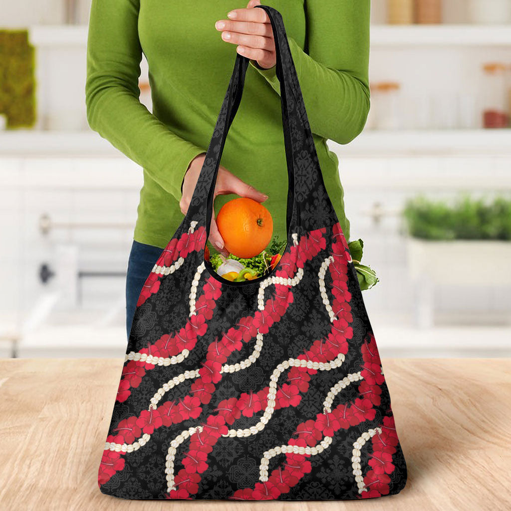 Aloha Ula'ula Hibiscus Pikake Lei Grocery Bag Hawaiian Quilt Pattern LT9 - Polynesian Pride