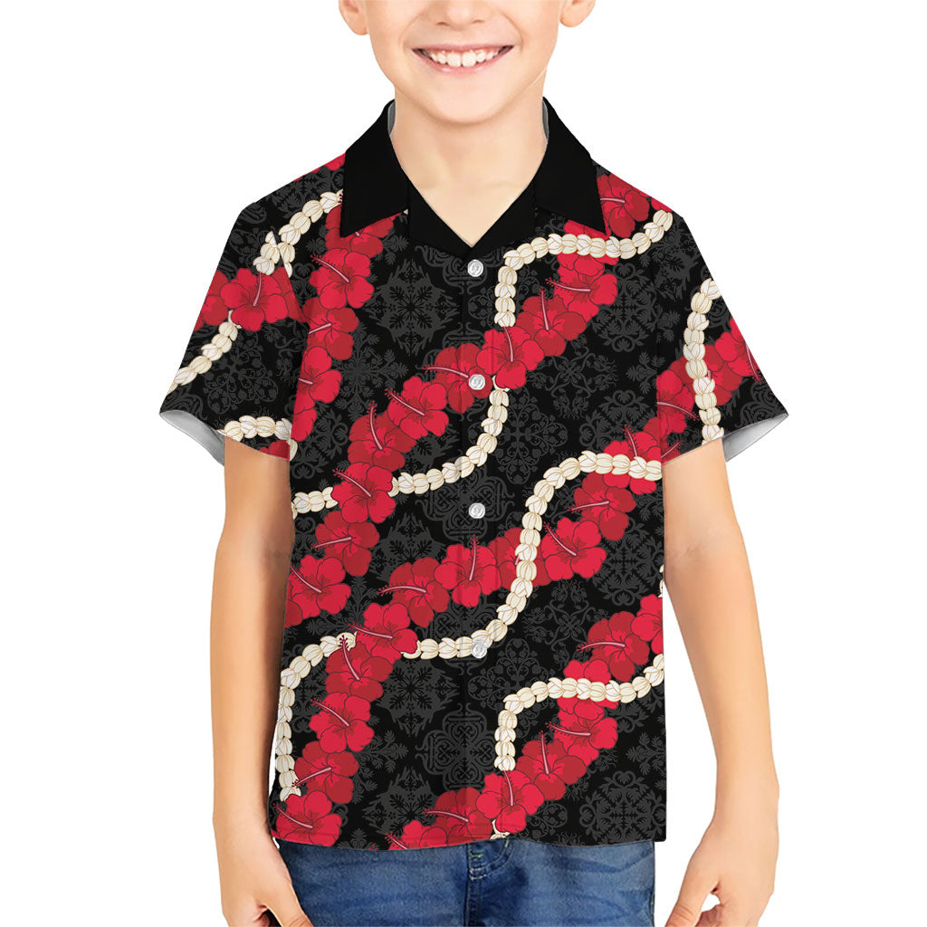 Aloha Ula'ula Hibiscus Pikake Lei Kid Hawaiian Shirt Hawaiian Quilt Pattern LT9 Kid Black - Polynesian Pride