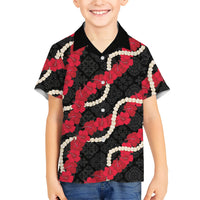 Aloha Ula'ula Hibiscus Pikake Lei Kid Hawaiian Shirt Hawaiian Quilt Pattern LT9 Kid Black - Polynesian Pride