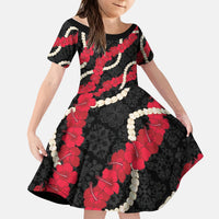 Aloha Ula'ula Hibiscus Pikake Lei Kid Short Sleeve Dress Hawaiian Quilt Pattern LT9 KID Black - Polynesian Pride
