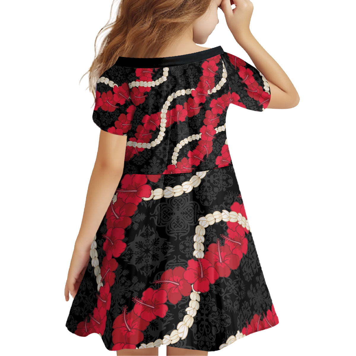 Aloha Ula'ula Hibiscus Pikake Lei Kid Short Sleeve Dress Hawaiian Quilt Pattern LT9 - Polynesian Pride