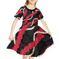 Aloha Ula'ula Hibiscus Pikake Lei Kid Short Sleeve Dress Hawaiian Quilt Pattern LT9 - Polynesian Pride