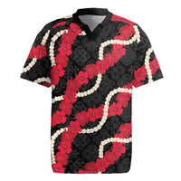 Aloha Ula'ula Hibiscus Pikake Lei Rugby Jersey Hawaiian Quilt Pattern LT9 Black - Polynesian Pride