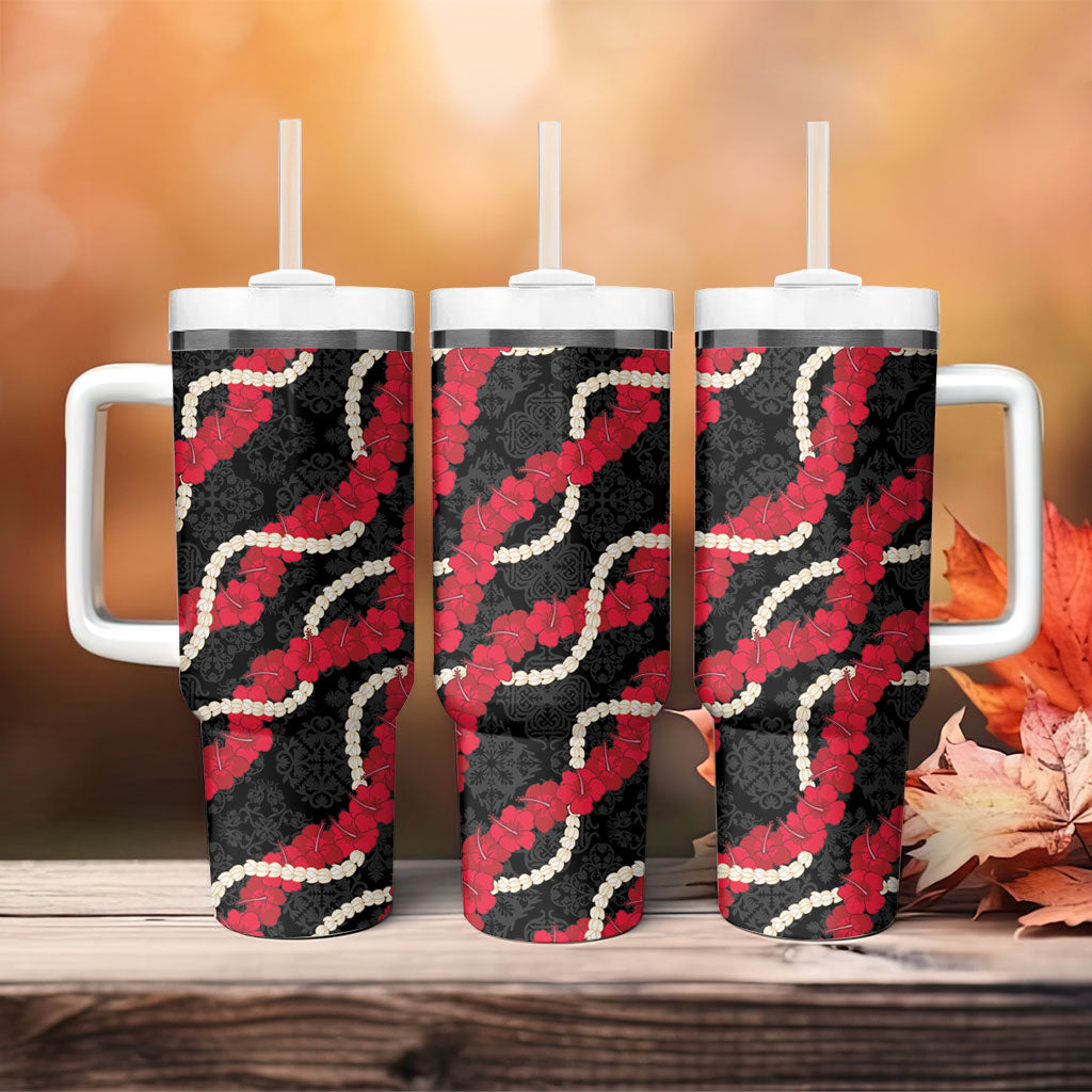 Aloha Ula'ula Hibiscus Pikake Lei Tumbler With Handle Hawaiian Quilt Pattern LT9 - Polynesian Pride