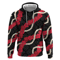 Aloha Ula'ula Hibiscus Pikake Lei Zip Hoodie Hawaiian Quilt Pattern LT9 Pullover Hoodie Black - Polynesian Pride