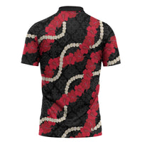 Aloha Ula'ula Hibiscus Pikake Lei Zipper Polo Shirt Hawaiian Quilt Pattern LT9 - Polynesian Pride