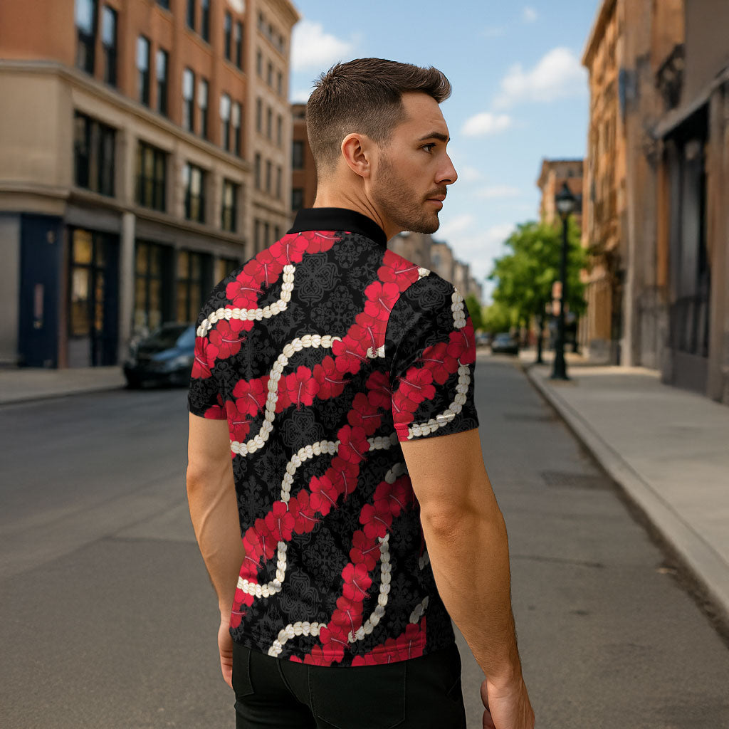 Aloha Ula'ula Hibiscus Pikake Lei Zipper Polo Shirt Hawaiian Quilt Pattern LT9 - Polynesian Pride