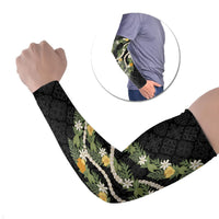 Puakenikeni Anthurium Pikake Lei Arm Sleeves Hawaiian Quilt Pattern LT9 Set of 2 Black - Polynesian Pride