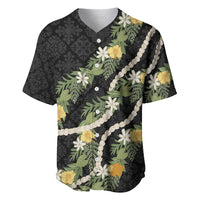 Puakenikeni Anthurium Pikake Lei Baseball Jersey Hawaiian Quilt Pattern LT9 Black - Polynesian Pride