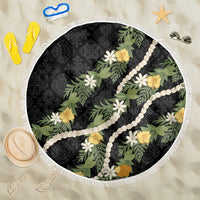 Puakenikeni Anthurium Pikake Lei Beach Blanket Hawaiian Quilt Pattern LT9 One Size 150cm Black - Polynesian Pride