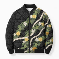Puakenikeni Anthurium Pikake Lei Bomber Puffer Jacket Hawaiian Quilt Pattern LT9 Unisex Black - Polynesian Pride