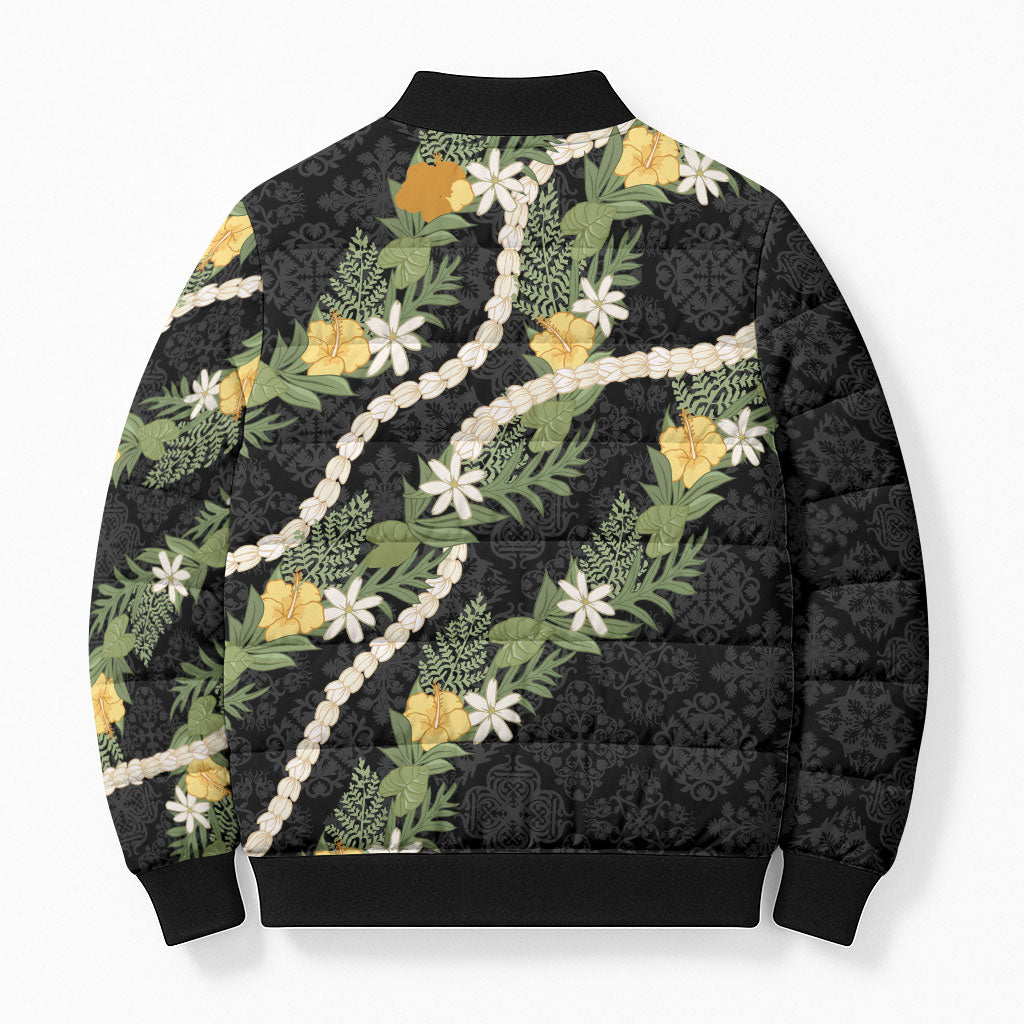 Puakenikeni Anthurium Pikake Lei Bomber Puffer Jacket Hawaiian Quilt Pattern LT9 - Polynesian Pride