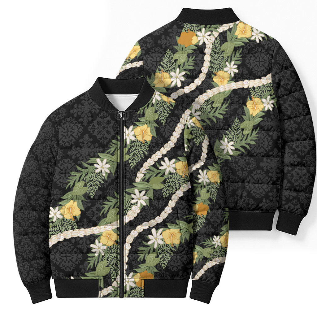 Puakenikeni Anthurium Pikake Lei Bomber Puffer Jacket Hawaiian Quilt Pattern LT9 - Polynesian Pride