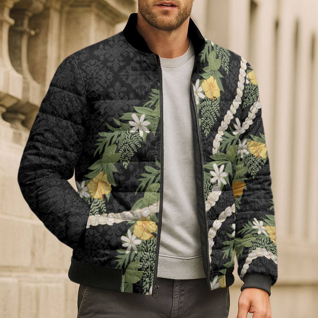 Puakenikeni Anthurium Pikake Lei Bomber Puffer Jacket Hawaiian Quilt Pattern LT9 - Polynesian Pride