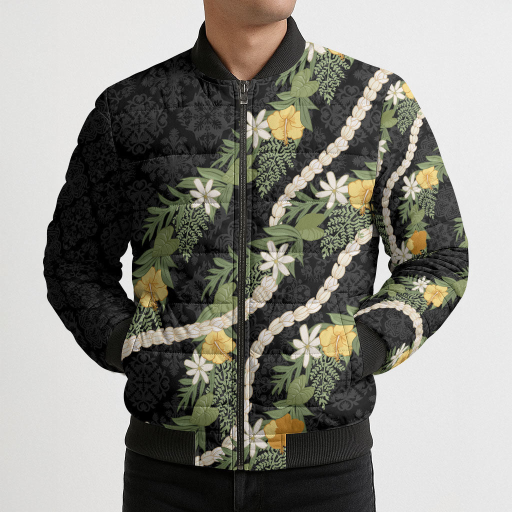 Puakenikeni Anthurium Pikake Lei Bomber Puffer Jacket Hawaiian Quilt Pattern LT9 - Polynesian Pride