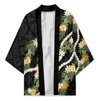 Puakenikeni Anthurium Pikake Lei Kimono Hawaiian Quilt Pattern LT9 Unisex Black - Polynesian Pride
