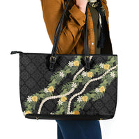 Puakenikeni Anthurium Pikake Lei Leather Tote Bag Hawaiian Quilt Pattern LT9 - Polynesian Pride