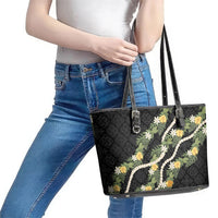 Puakenikeni Anthurium Pikake Lei Leather Tote Bag Hawaiian Quilt Pattern LT9 - Polynesian Pride