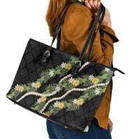 Puakenikeni Anthurium Pikake Lei Leather Tote Bag Hawaiian Quilt Pattern LT9 - Polynesian Pride