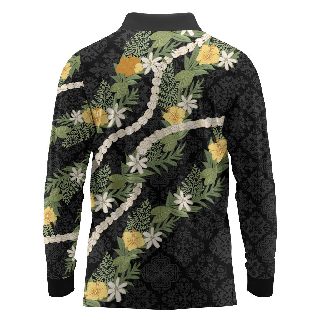Puakenikeni Anthurium Pikake Lei Long Sleeve Polo Shirt Hawaiian Quilt Pattern LT9 - Polynesian Pride