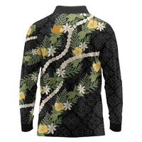 Puakenikeni Anthurium Pikake Lei Long Sleeve Polo Shirt Hawaiian Quilt Pattern LT9 - Polynesian Pride