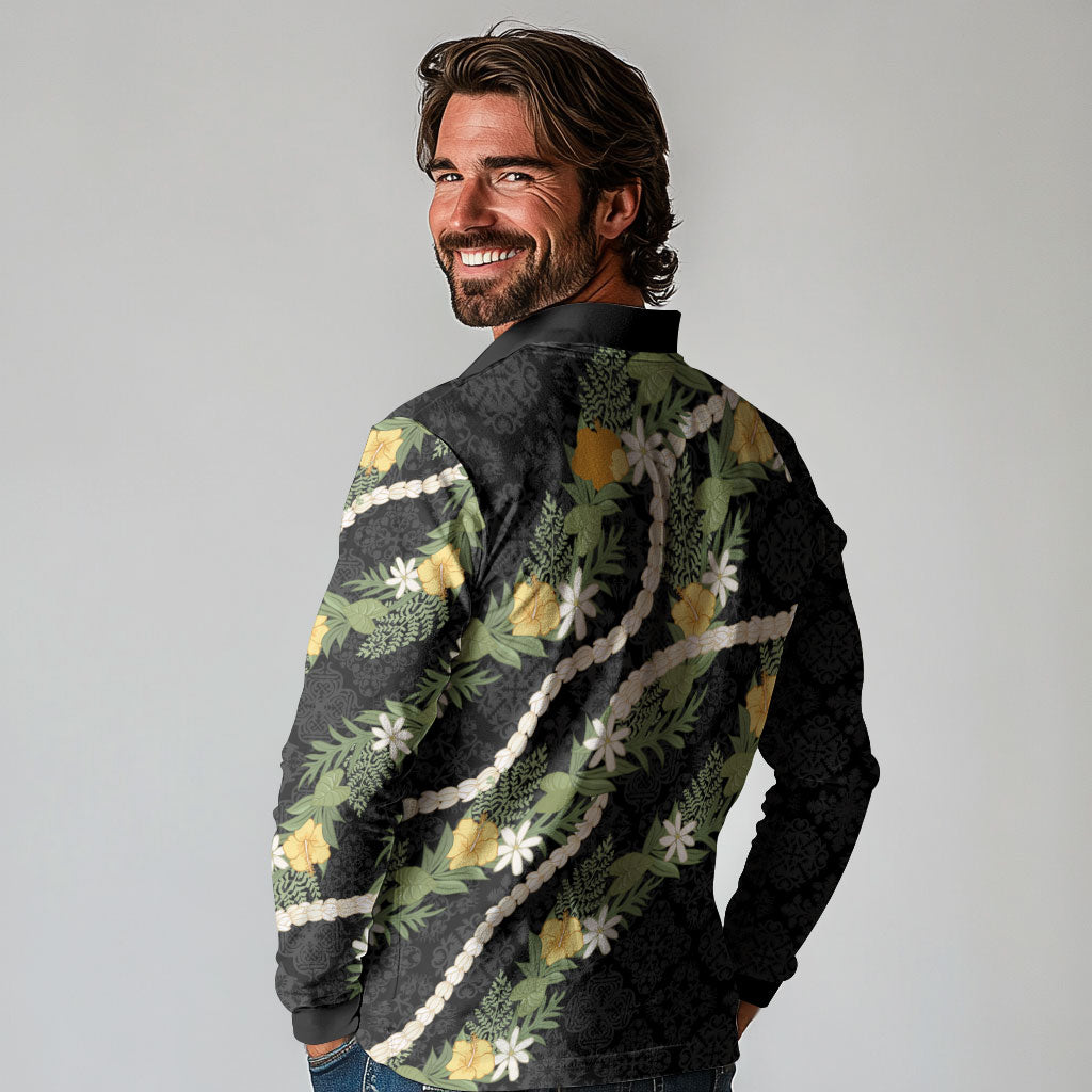 Puakenikeni Anthurium Pikake Lei Long Sleeve Polo Shirt Hawaiian Quilt Pattern LT9 - Polynesian Pride