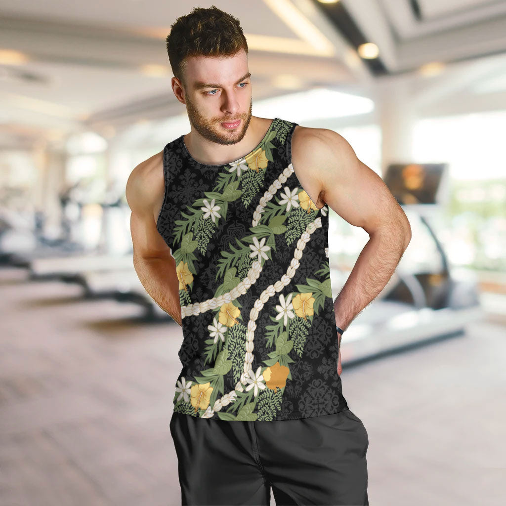Puakenikeni Anthurium Pikake Lei Men Tank Top Hawaiian Quilt Pattern LT9 Black - Polynesian Pride