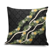 Puakenikeni Anthurium Pikake Lei Pillow Cover Hawaiian Quilt Pattern LT9 Black - Polynesian Pride