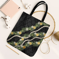 Puakenikeni Anthurium Pikake Lei Tote Bag Hawaiian Quilt Pattern LT9 Black Strap One Size Black - Polynesian Pride