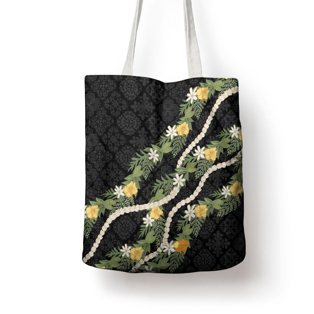 Puakenikeni Anthurium Pikake Lei Tote Bag Hawaiian Quilt Pattern LT9 - Polynesian Pride
