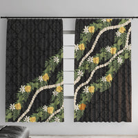 Puakenikeni Anthurium Pikake Lei Window Curtain Hawaiian Quilt Pattern LT9 With Hooks Black - Polynesian Pride