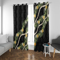 Puakenikeni Anthurium Pikake Lei Window Curtain Hawaiian Quilt Pattern LT9 With Grommets Black - Polynesian Pride