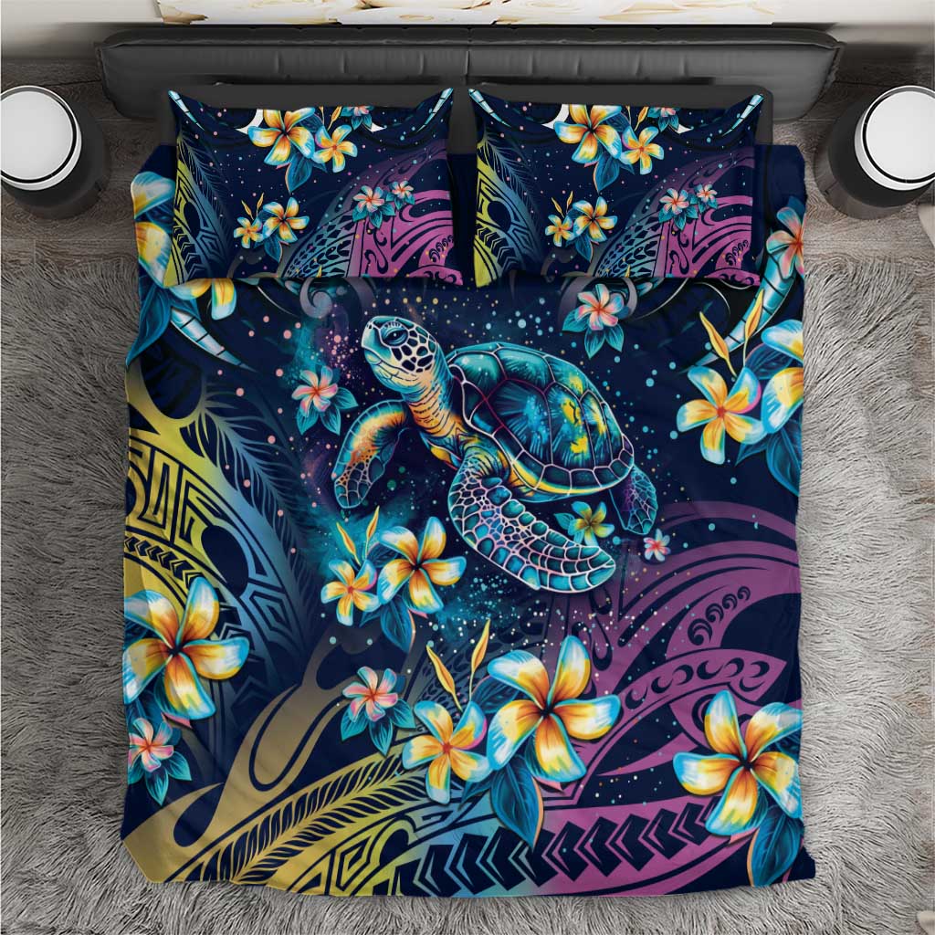 Plumeria Turtles Traditional Tribal Bedding Set LT9 Black - Polynesian Pride
