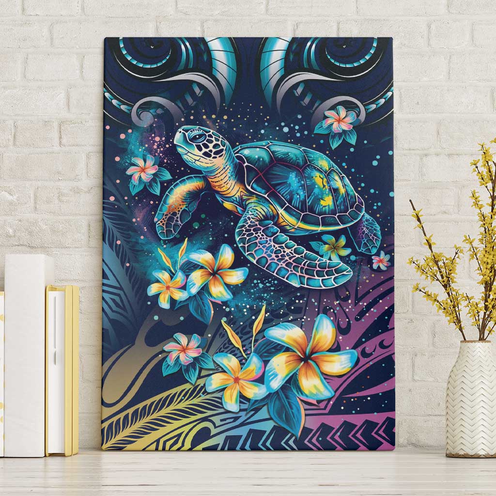 Plumeria Turtles Traditional Tribal Canvas Wall Art LT9 Without Frame Black - Polynesian Pride