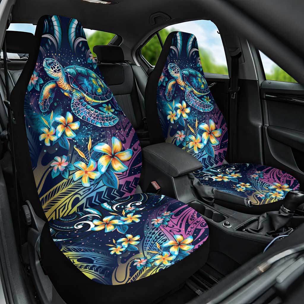 Plumeria Turtles Traditional Tribal Car Seat Cover LT9 One Size Black - Polynesian Pride