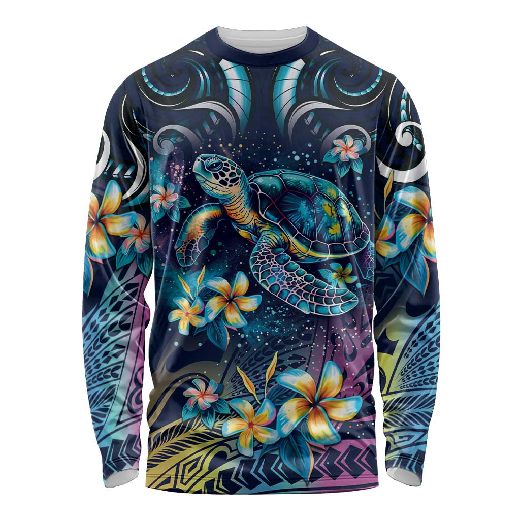 Plumeria Turtles Traditional Tribal Long Sleeve Shirt LT9 Unisex Black - Polynesian Pride