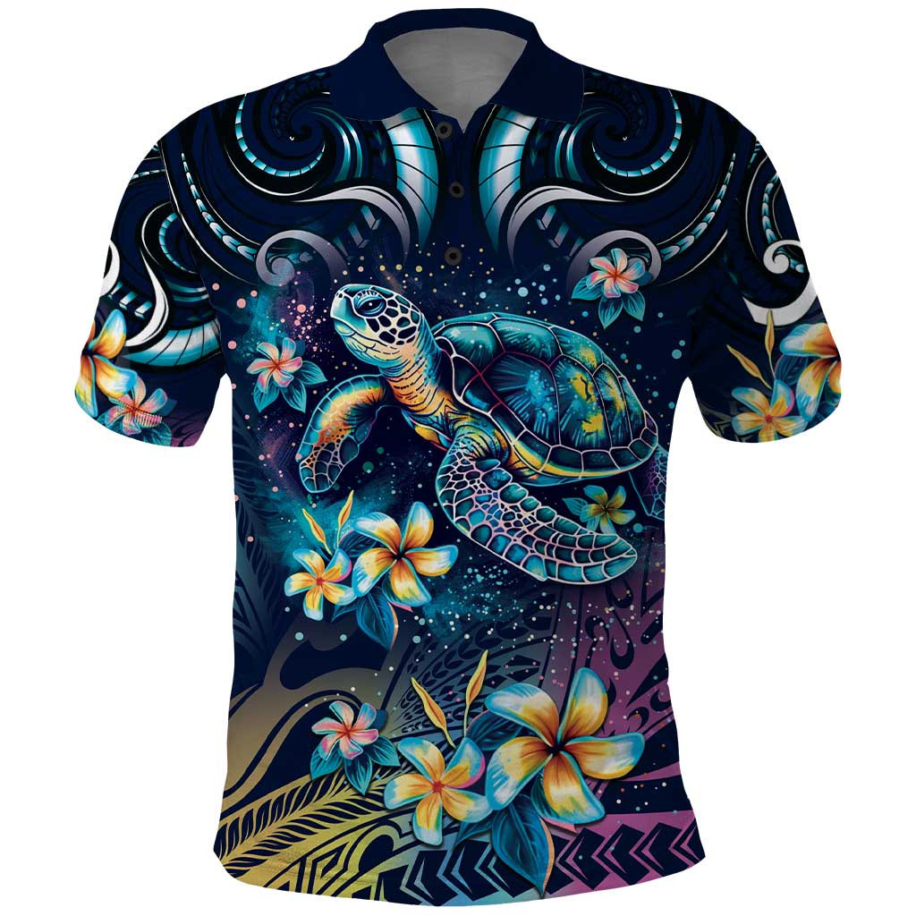 Plumeria Turtles Traditional Tribal Polo Shirt LT9 Black - Polynesian Pride