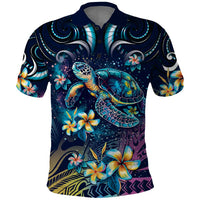 Plumeria Turtles Traditional Tribal Polo Shirt LT9 Black - Polynesian Pride