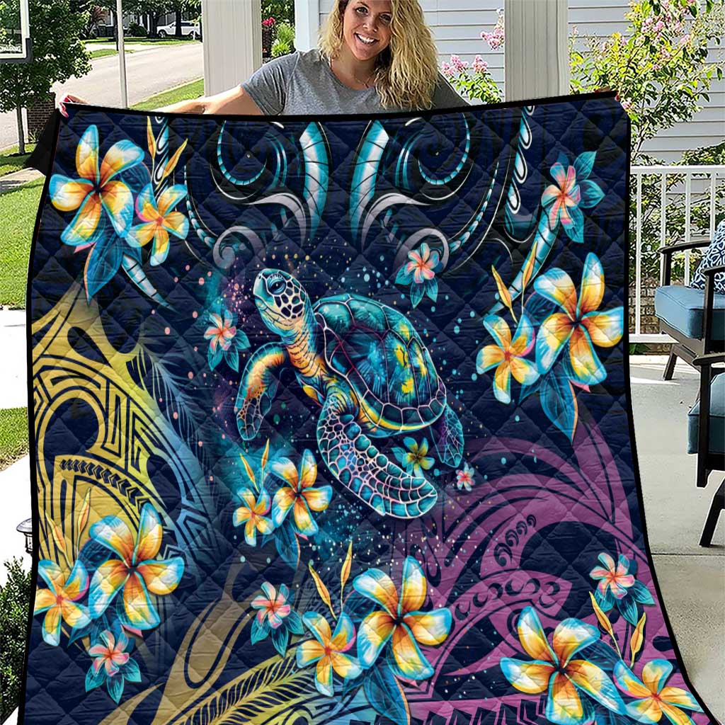 Plumeria Turtles Traditional Tribal Quilt LT9 Black - Polynesian Pride
