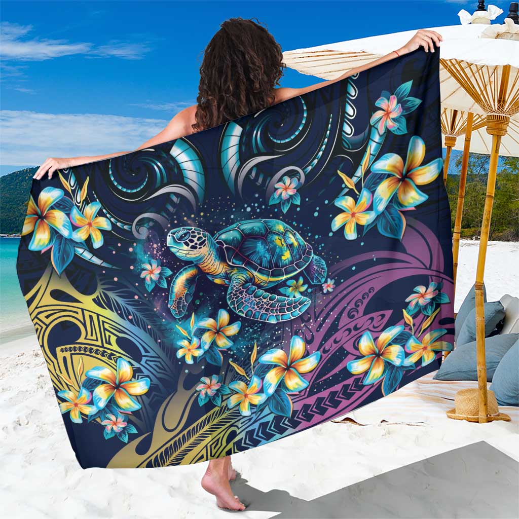 Plumeria Turtles Traditional Tribal Sarong LT9 One Size 44 x 66 inches Black - Polynesian Pride