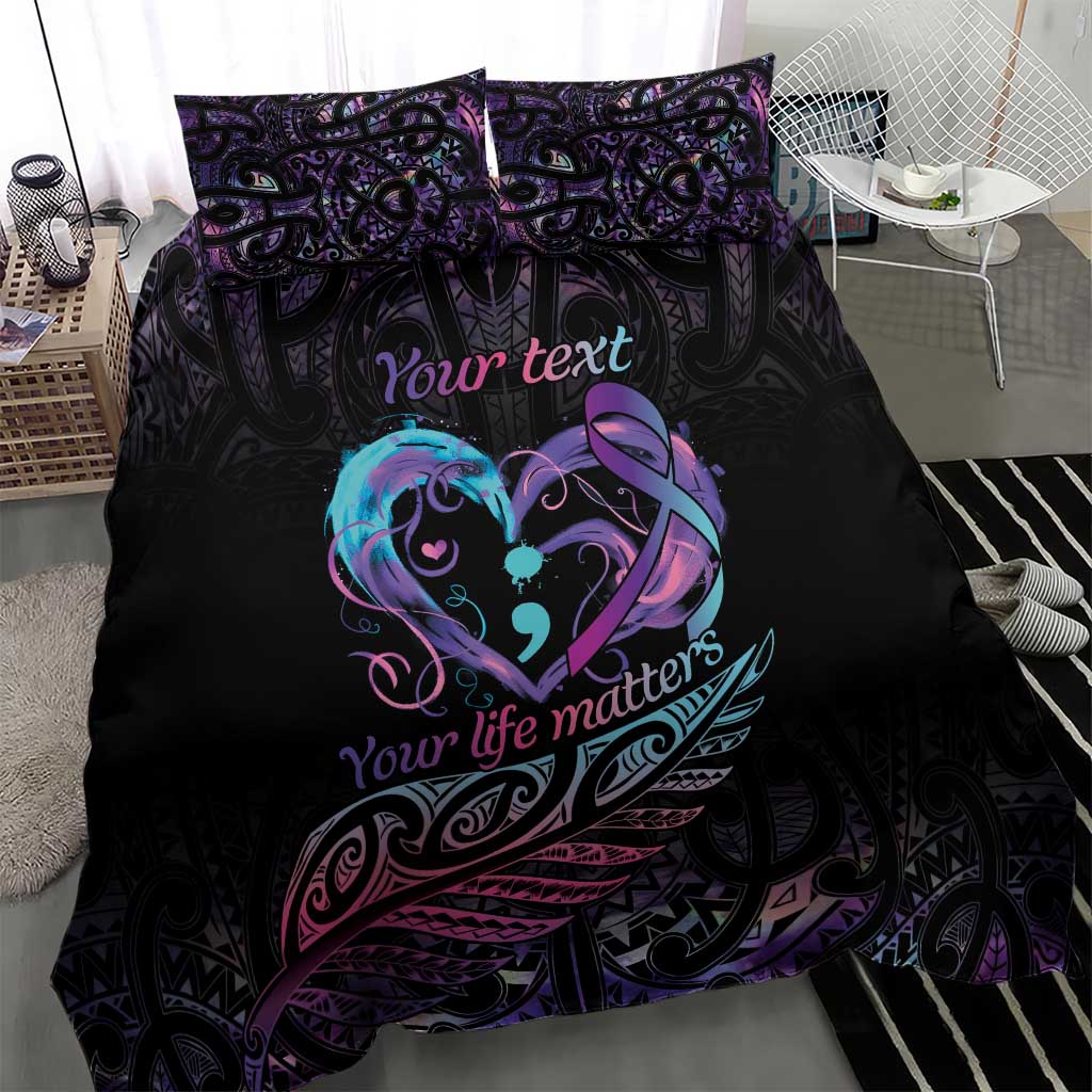 Personalised Your Life Matters Bedding Set Suicide Prevention Awareness Semicolon Heart LT9 - Polynesian Pride