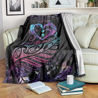 Personalised Your Life Matters Blanket Suicide Prevention Awareness Semicolon Heart LT9 Black - Polynesian Pride