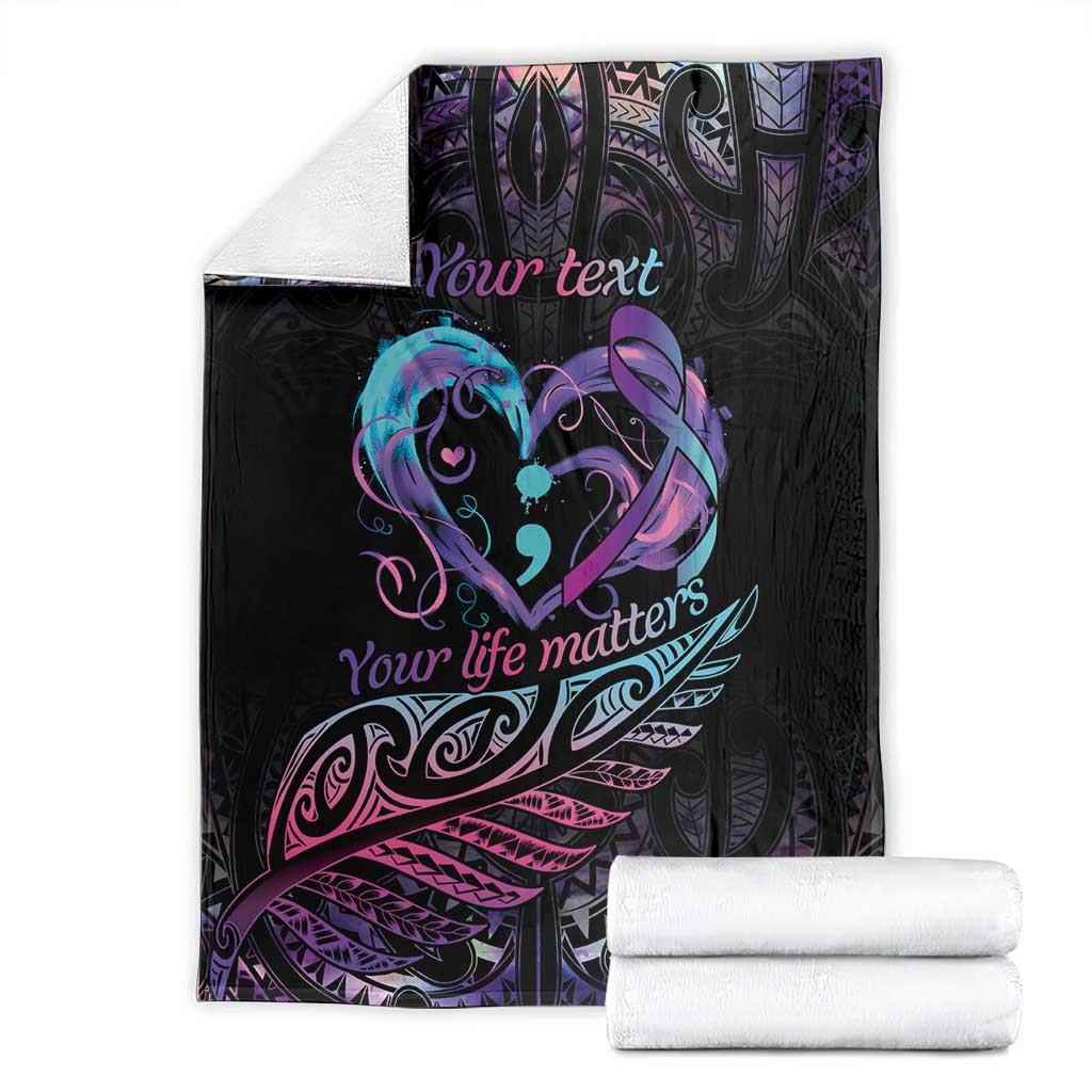 Personalised Your Life Matters Blanket Suicide Prevention Awareness Semicolon Heart LT9 - Polynesian Pride