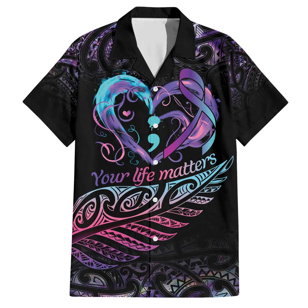 Personalised Your Life Matters Hawaiian Shirt Suicide Prevention Awareness Semicolon Heart LT9 Black - Polynesian Pride