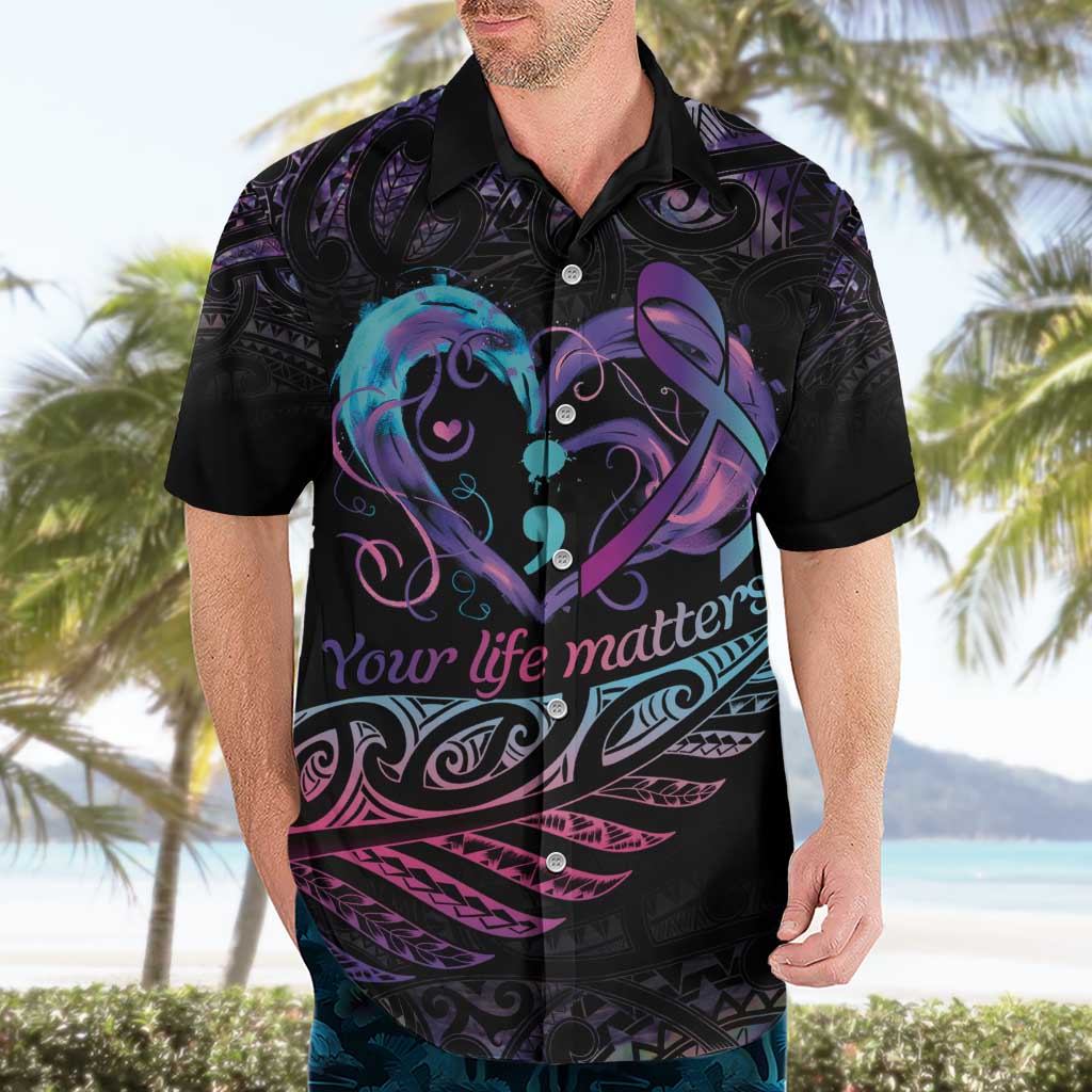 Personalised Your Life Matters Hawaiian Shirt Suicide Prevention Awareness Semicolon Heart LT9 - Polynesian Pride
